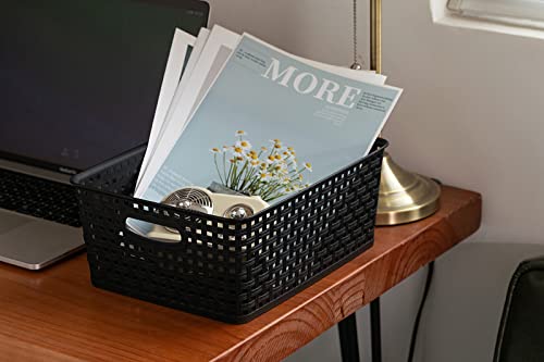 Eslite Plastic Storage Baskets for Organizing,11.42"X9"X4.7",Pack of 4 (Black)