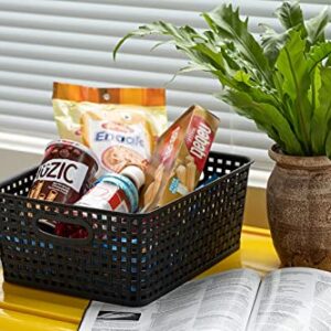 Eslite Plastic Storage Baskets for Organizing,11.42"X9"X4.7",Pack of 4 (Black)