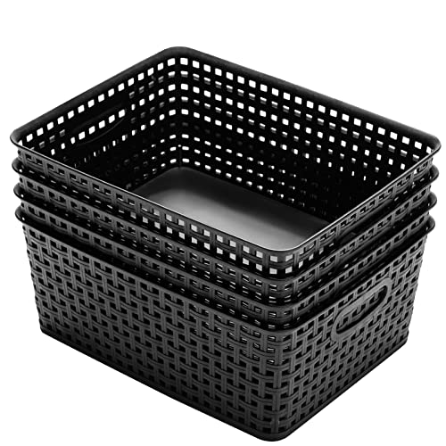 Eslite Plastic Storage Baskets for Organizing,11.42"X9"X4.7",Pack of 4 (Black)