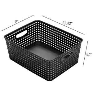 Eslite Plastic Storage Baskets for Organizing,11.42"X9"X4.7",Pack of 4 (Black)