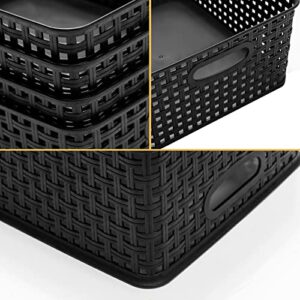 Eslite Plastic Storage Baskets for Organizing,11.42"X9"X4.7",Pack of 4 (Black)