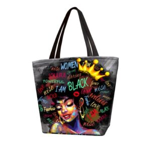 african american tote bags for women – black art satchel bag – thinking afro queen shoulder handbags for women girl