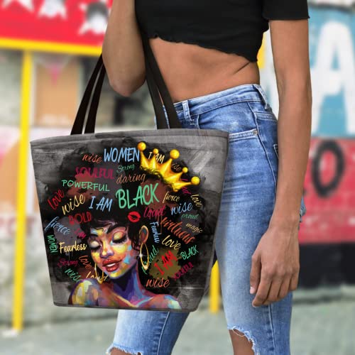 African American Tote Bags For Women - Black Art Satchel Bag - Thinking Afro Queen Shoulder Handbags For Women Girl