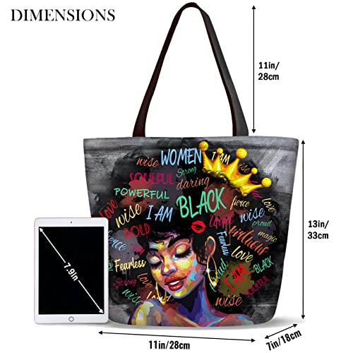 African American Tote Bags For Women - Black Art Satchel Bag - Thinking Afro Queen Shoulder Handbags For Women Girl