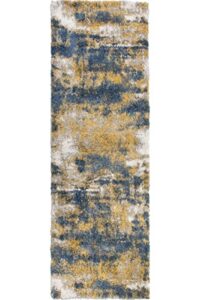 noori rug – premium & luxury imported – lux madison machine made high pile abstract – rectangle – blue – gold – 2’2″ x 6’0″, entryway, kitchen