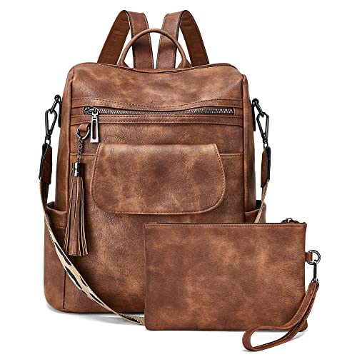 OPAGE Leather Backpack Purse for Women Fashion Designer Ladies Shoulder Bags Travel Backpack With Wristlet