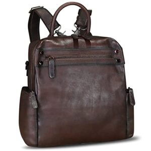 genuine leather backpack purse for women vintage casual daypack knapsack handmade rucksack convertible shoulder bag (coffee)