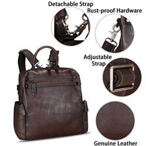 Genuine Leather Backpack Purse for Women Vintage Casual Daypack Knapsack Handmade Rucksack Convertible Shoulder Bag (Coffee)