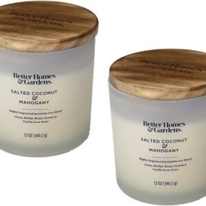 BetterHomes&Gardens 12oz Scented Candle, Salted Coconut & Mahogany 2-Pack, Cream, 35524