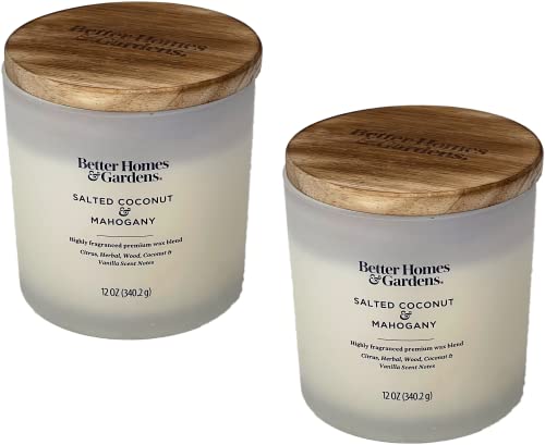 BetterHomes&Gardens 12oz Scented Candle, Salted Coconut & Mahogany 2-Pack, Cream, 35524