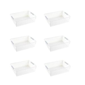 whale pocket 6 pcs plastic storage basket, slim white organizer tote bin shelf baskets for closet organization, de-clutter, toys, cleaning products, accessories 14 x 10x 3.4 in