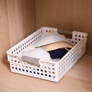 Whale Pocket 6 PCS Plastic Storage Basket, Slim White Organizer Tote Bin Shelf Baskets for Closet Organization, De-Clutter, Toys, Cleaning Products, Accessories 14 x 10x 3.4 in