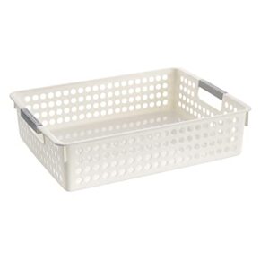 Whale Pocket 6 PCS Plastic Storage Basket, Slim White Organizer Tote Bin Shelf Baskets for Closet Organization, De-Clutter, Toys, Cleaning Products, Accessories 14 x 10x 3.4 in