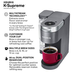 Keurig K-Supreme Coffee Maker, Single Serve K-Cup Pod Coffee Brewer, With MultiStream Technology, 66 Oz Dual-Position Reservoir, and Customizable Settings, Gray