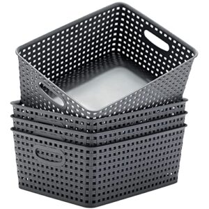 eslite plastic storage baskets for organizing,11.42″x9″x4.7″,pack of 4 (grey)