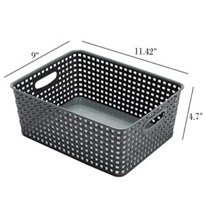 Eslite Plastic Storage Baskets for Organizing,11.42"X9"X4.7",Pack of 4 (Grey)