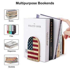 Hon-Lally American Flag USA Bald Eagle Pattern Wood Bookends Decorative Bookend Non-Skid Office Book Stand for Books Office Files Magazine