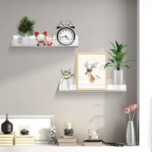 JiePai Acrylic Floating Wall Shelf Bookshelf 15 Inch,Wall Mounted Nursery Kids Bookshelf, Invisible Spice Rack, Clear Thick Bathroom Storage Shelves Display Organizer,2 PCS