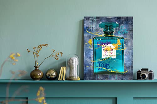 CIRABKY Fashion Wall-Art Canvas - Teal Wall Decor For Bathroom - Perfume Wall Art Bedroom Wall Decor For Women Size 15 x 11.5 Inches