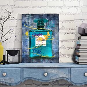 CIRABKY Fashion Wall-Art Canvas - Teal Wall Decor For Bathroom - Perfume Wall Art Bedroom Wall Decor For Women Size 15 x 11.5 Inches