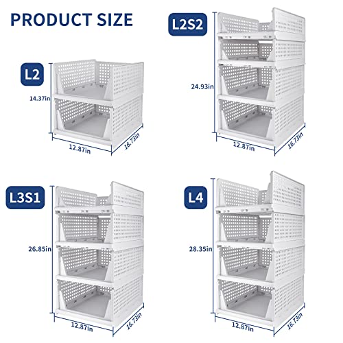 mupera Stackable Plastic Storage Basket - Upgrade Collapsible Shelf Baskets(2023 New), Stackable Plastic Clothes Storage Bins, Foldable Storage Box Folding Drawer for Home Office Multiple Uses