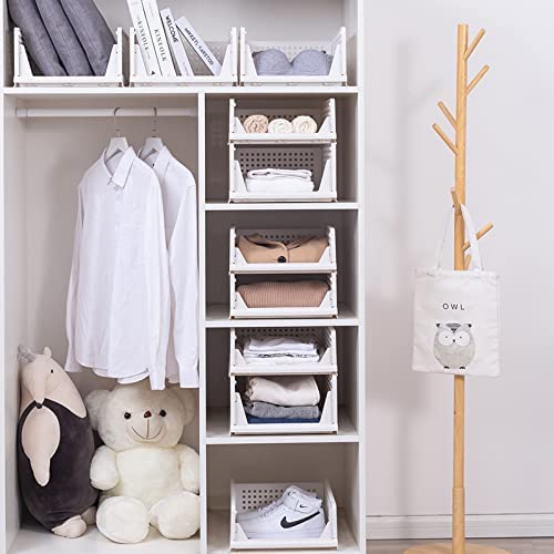 mupera Stackable Plastic Storage Basket - Upgrade Collapsible Shelf Baskets(2023 New), Stackable Plastic Clothes Storage Bins, Foldable Storage Box Folding Drawer for Home Office Multiple Uses