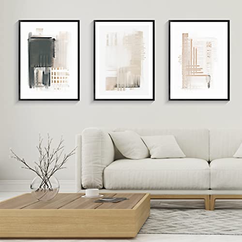 Canvas Wall Art, Set of 3 Framed Art Prints, Abstract Painting, Neutral Minimalist Print Set, 13x17inch Modern Wall Decor, For Bathroom Living Room Bedroom Office Kitchen