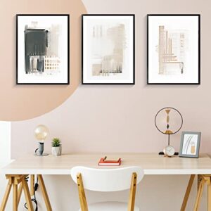 Canvas Wall Art, Set of 3 Framed Art Prints, Abstract Painting, Neutral Minimalist Print Set, 13x17inch Modern Wall Decor, For Bathroom Living Room Bedroom Office Kitchen