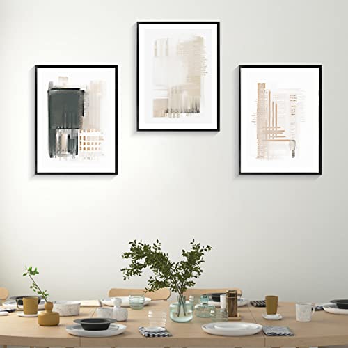 Canvas Wall Art, Set of 3 Framed Art Prints, Abstract Painting, Neutral Minimalist Print Set, 13x17inch Modern Wall Decor, For Bathroom Living Room Bedroom Office Kitchen