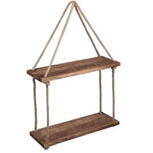 doledecor rope floating shelves，hanging wall shelves, woven hanger, 2 tier rope floating shelf ,rustic wood finish . for living 2tiers