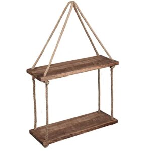 Doledecor Rope Floating Shelves，Hanging Wall Shelves, Woven Hanger, 2 Tier Rope Floating Shelf ,Rustic Wood Finish . for Living 2tiers