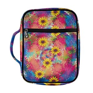 coldinair sunflower tie dye print bible cover for women,book carrying bag scripture case church bag bible protective with handle and zippered pocket,bible accessories