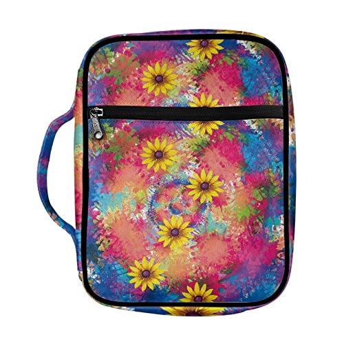 Coldinair Sunflower Tie Dye Print Bible Cover for Women,Book Carrying Bag Scripture Case Church Bag Bible Protective with Handle and Zippered Pocket,Bible Accessories