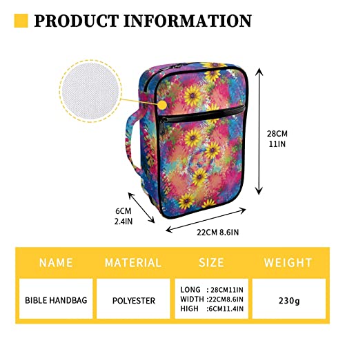 Coldinair Sunflower Tie Dye Print Bible Cover for Women,Book Carrying Bag Scripture Case Church Bag Bible Protective with Handle and Zippered Pocket,Bible Accessories