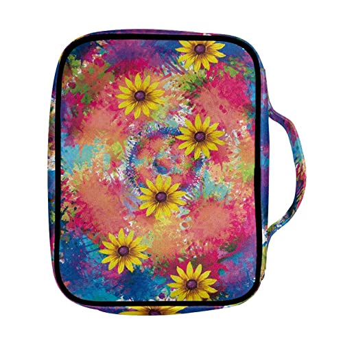 Coldinair Sunflower Tie Dye Print Bible Cover for Women,Book Carrying Bag Scripture Case Church Bag Bible Protective with Handle and Zippered Pocket,Bible Accessories