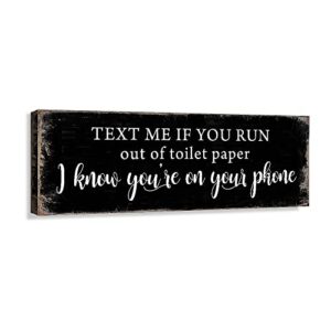 hmlc text me if you run out of toilet paper bathroom sign, farmhouse bathroom decor canvas wall art print for toilet room bathroom mall framed decor ready to hang