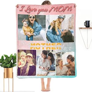 shiyel custom blanket with photo for mom, personalized picture throw blankets for mother’s day, customized blanket for best mom ever family mother gifts for women souvenirs birthday, 5 collage