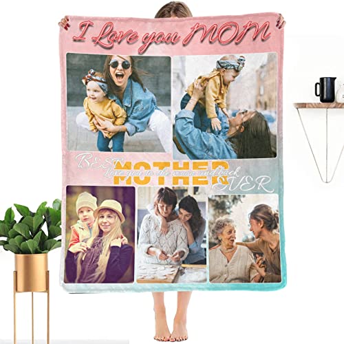 SHIYEL Custom Blanket with Photo for Mom, Personalized Picture Throw Blankets for Mother's Day, Customized Blanket for Best Mom Ever Family Mother Gifts for Women Souvenirs Birthday, 5 Collage