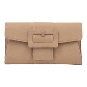 synthetic leather belted envelope clutch, beige1