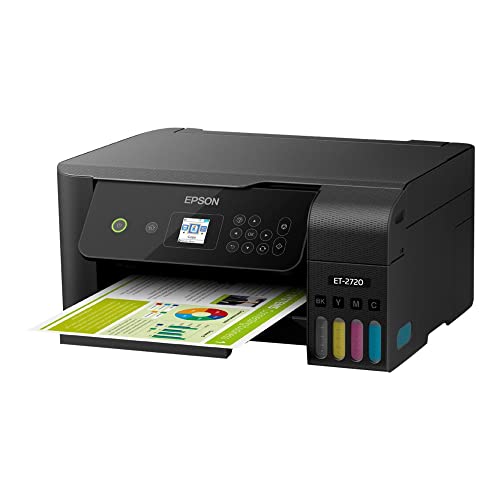 Epson EcoTank ET-2720 All-in-One Supertank Wireless Color Inkjet Printer for Home Office, Black - Print Scan Copy - 10.5 ppm, 5760 x 1440 dpi, Voice Activated, Borderless Photo Printing, Ethernet