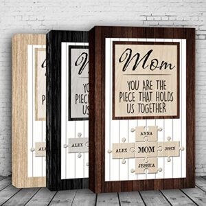 personalized mom you are the piece that holds us together puzzle sign canvas, personalized mother’s day gifts, mom puzzle piece sign, mother daughter gifts, custom wall art print decoration name