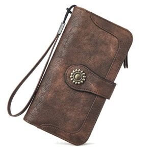 bromen leather wallets for women rfid blocking large capacity credit card holder clutch purse wristlet coffee