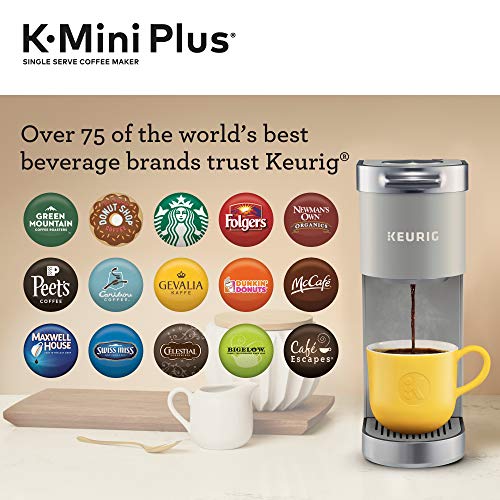 Keurig K-Mini Plus Coffee Maker, Single Serve K-Cup Pod Coffee Brewer, 6 to 12 oz. Brew Size, Stores up to 9 K-Cup Pods, Studio Gray