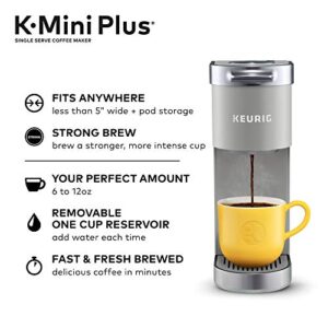 Keurig K-Mini Plus Coffee Maker, Single Serve K-Cup Pod Coffee Brewer, 6 to 12 oz. Brew Size, Stores up to 9 K-Cup Pods, Studio Gray