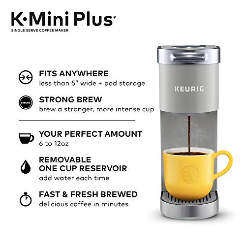 Keurig K-Mini Plus Coffee Maker, Single Serve K-Cup Pod Coffee Brewer, 6 to 12 oz. Brew Size, Stores up to 9 K-Cup Pods, Studio Gray