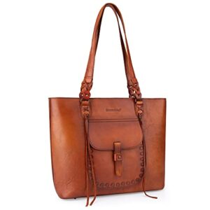 Montana West Genuine Leather Concealed Carry Purses and Handbags for Women Large Tote Bag Brown, Brown - Tote New