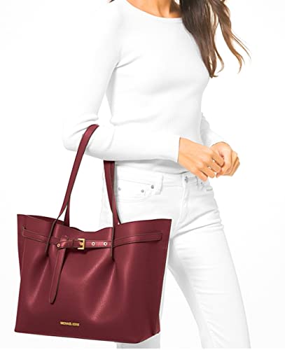 Michael Kors Emilia Large Triple Compartment Tote Leather Shoulder Bag Merlot