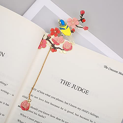 Toirxarn Metal Bookmark Flower-Themed, Gift for Reader Women/Men/Girls/Friends/Teachers. Anyone Birthday Present.(Golden Pendant Plum Blossom)