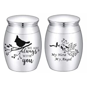 small urns for human ashes – set of 2, stainless steel mini urn set, cremation urn, ashes urn ashes holder, small keepsake urns for family & loved ones, silver