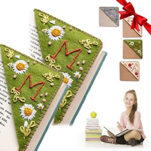 personalized hand embroidered corner bookmark, hand stitched felt corner letter bookmark, 26 letters and 4 seasons, handmade cute flower book marks, for book lovers meaningful gifts